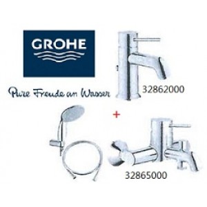 GROHE 面盆龍頭+淋浴龍頭+蓮蓬頭掛座+軟管