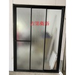 Gedy一字三片推拉黑框淋浴門-可定製尺寸:黑框+PS板or玻璃